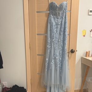 Strapless Blue Floral Gown